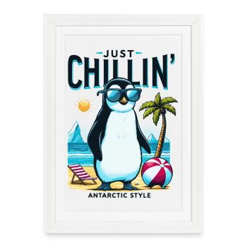 Pingouin de plage antarctique avec des lunettes de soleil - Affiche encadrée (27 × 37 cm) - blanc - Devant