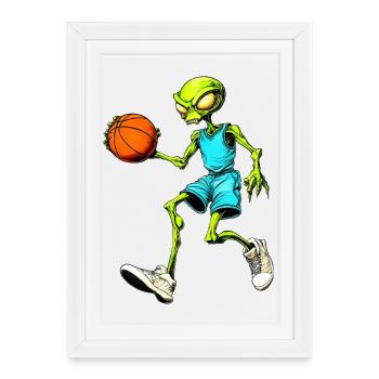 Aliens Basketball - Affiche encadrée (27 × 37 cm) - blanc - Devant