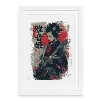 Yōka Guitarist in Ukiyo-E Style - Framed poster (27 × 37 cm) - white - Front