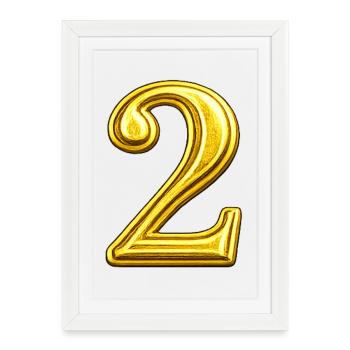 Golden Numeral Two - Design brillant - Affiche encadrée (27 × 37 cm) - blanc - Devant