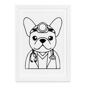 Profil du stéthoscope Frenchie Doctor - Affiche encadrée (27 × 37 cm) - blanc - Devant