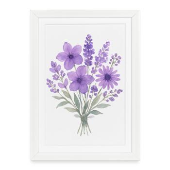 Bouquet aquarelle lavande - Affiche encadrée (27 × 37 cm) - blanc - Devant