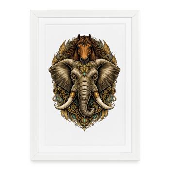 Ornamental Elephant-Horse Medallion - Framed poster (27 × 37 cm) - white - Front