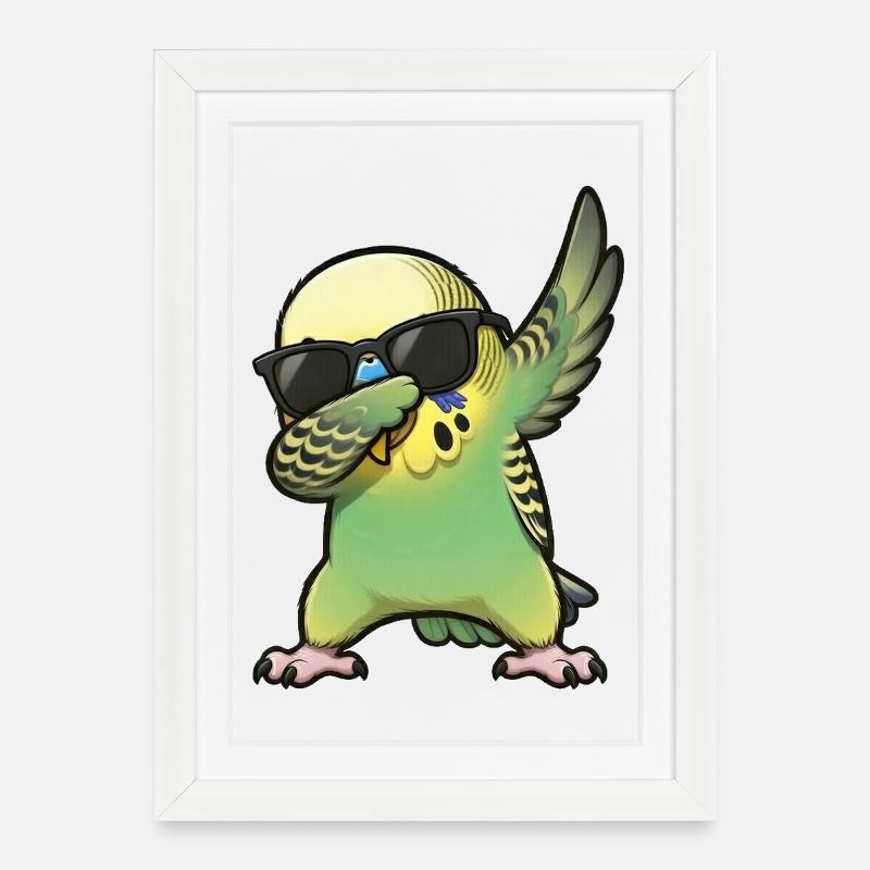 Dabbing budgie green - Framed poster (27 × 37 cm) - white
