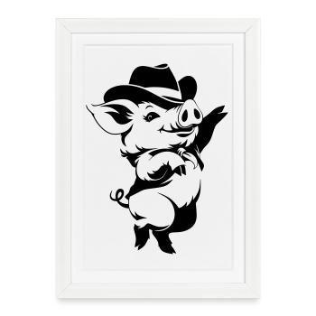 Motif de dessin animé de cochon drôle avec chapeau - Affiche encadrée (27 × 37 cm) - blanc - Devant
