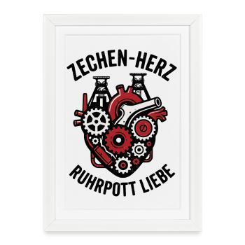 Zechen Herz, T-shirt Ruhrpott, Sweat à capuche, Sac, Tasse - Affiche encadrée (27 × 37 cm) - blanc - Devant