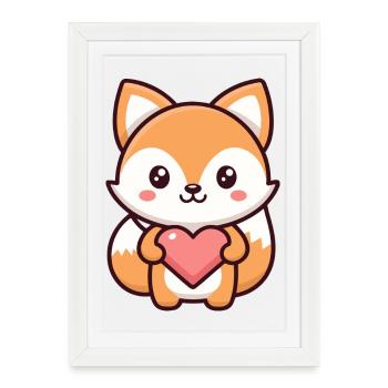 Kawaii Fox at the Heart - Framed poster (27 × 37 cm) - white - Front