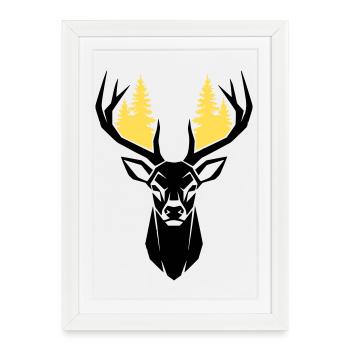 Silhouette de la forêt de tête de cerf - Affiche encadrée (27 × 37 cm) - blanc - Devant