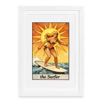 Carte de tarot vintage Surfer Girl - Affiche encadrée (27 × 37 cm) - blanc - Devant