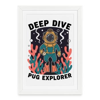 Deep Dive Pug Explorer Carlin Plongeur - Affiche encadrée (27 × 37 cm) - blanc - Devant