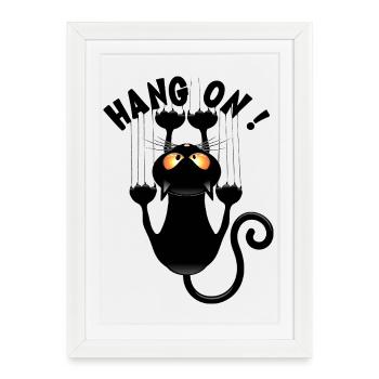 « TIENS BON ! » Drôle de mème de chat qui tient bon - Affiche encadrée (27 × 37 cm) - blanc - Devant