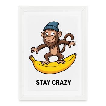 Crazy Monkey on Banana Tee - Framed poster (27 × 37 cm) - white - Front
