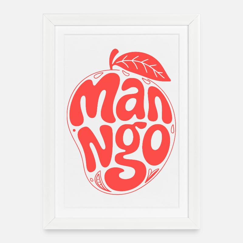 Typographie du fruit de la mangue groovy - Affiche encadrée (27 × 37 cm) - blanc