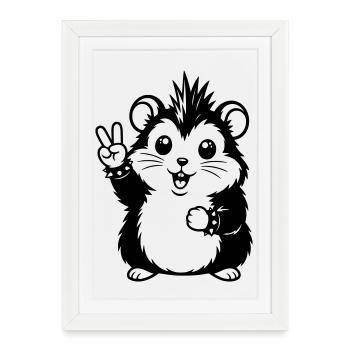 Hamster punk avec le signe de la paix - Affiche encadrée (27 × 37 cm) - blanc - Devant
