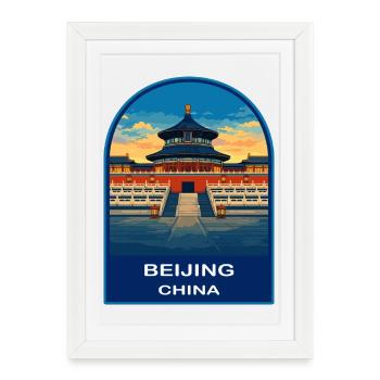 Insigne rétro de voyage du Temple du Ciel de Chine de Pékin - Affiche encadrée (27 × 37 cm) - blanc - Devant
