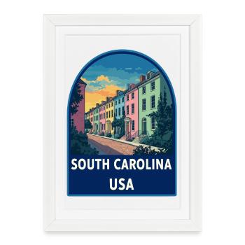 Badge rétro de la rangée arc-en-ciel Charleston de Caroline du Sud - Affiche encadrée (27 × 37 cm) - blanc - Devant