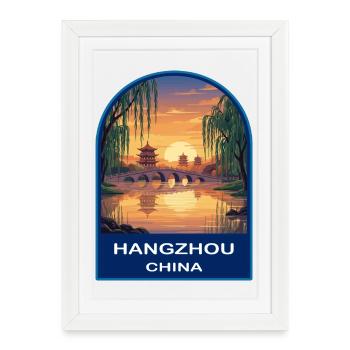 Insigne Retro Sunset du lac Ouest de Hangzhou - Affiche encadrée (27 × 37 cm) - blanc - Devant