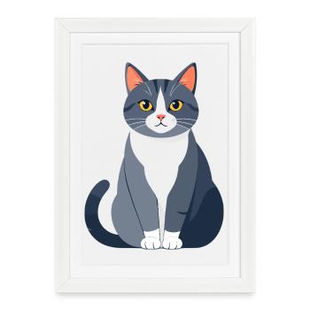 Blue Gray Cat Friend Illustration - Framed poster (27 × 37 cm) - white - Front