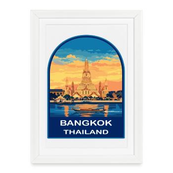 Bangkok Wat Arun Thailand Retro Sunset Travel Badg - Framed poster (27 × 37 cm) - white - Front