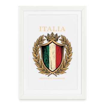 Italia Crest Orgoglio e Tradizioni - Gerahmtes Poster (27 × 37 cm) - Weiß - Vorne