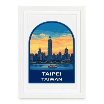 Badge de voyage rétro Taipei Taiwan Skyline Sunset - Affiche encadrée (27 × 37 cm) - blanc - Devant