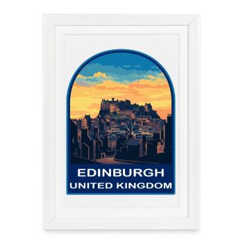 Edinburgh Castle Scotland Retro Sunset Travel Badg - Framed poster (27 × 37 cm) - white - Front