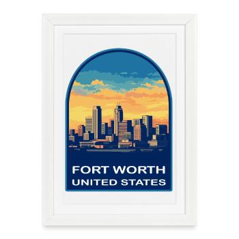 Fort Worth Texas Skyline Retro Sunset Travel Badge - Framed poster (27 × 37 cm) - white - Front