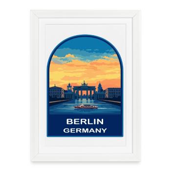 Berlin Brandenburg Gate Retro Sunset Travel Badge - Framed poster (27 × 37 cm) - white - Front