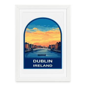 Dublin Irlande Hapenny Bridge Rétro Sunset Emblem - Affiche encadrée (27 × 37 cm) - blanc - Devant