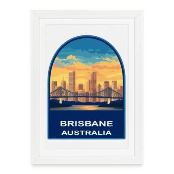 Brisbane Story Bridge Australia Skyline Sunset - Framed poster (27 × 37 cm) - white - Front
