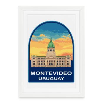 Montevideo Uruguay Legislative Palace Retro Badge - Framed poster (27 × 37 cm) - white - Front