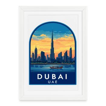 Dubai UAE Burj Khalifa Skyline Retro Sunset Badge - Framed poster (27 × 37 cm) - white - Front