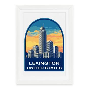 Lexington Kentucky Skyline Retro Sunset Badge - Framed poster (27 × 37 cm) - white - Front