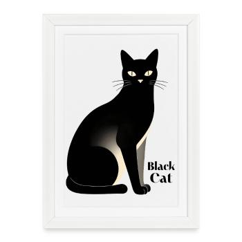 Minimalist Black Cat - Framed poster (27 × 37 cm) - white - Front