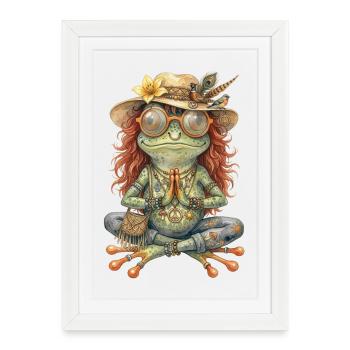 Motif aquarelle : Grenouille bohème méditatrice - Affiche encadrée (27 × 37 cm) - blanc - Devant