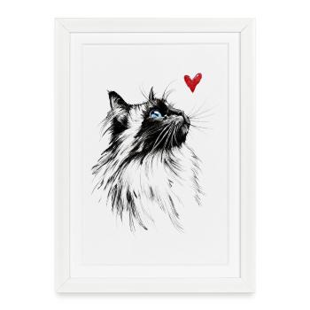 Cat Watercolor Heart Cat Gift - Framed poster (27 × 37 cm) - white - Front