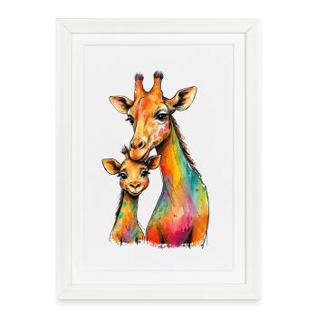Maman girafe avec sa descendance - Affiche encadrée (27 × 37 cm) - blanc - Devant