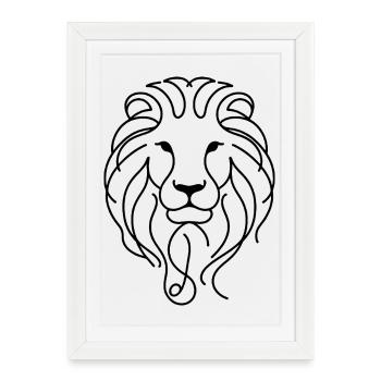 Une ligne de la tête de lion – Motif mignon du lion - Affiche encadrée (27 × 37 cm) - blanc - Devant
