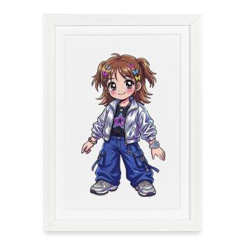 Star girl in a shiny bomber jacket - Framed poster (27 × 37 cm) - white - Front