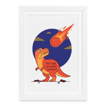 Die Lage ist nicht optimal - Dinosaurier Meteorit - Gerahmtes Poster (27 × 37 cm) - Weiß - Vorne