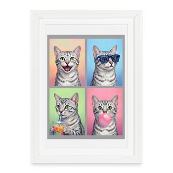 Chats Chat Mau égyptien - Affiche encadrée (27 × 37 cm) - blanc - Devant
