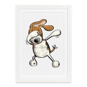 Frais Dab Beagle - Chien - tamponner - Danse - Affiche encadrée (27 × 37 cm) - blanc - Devant