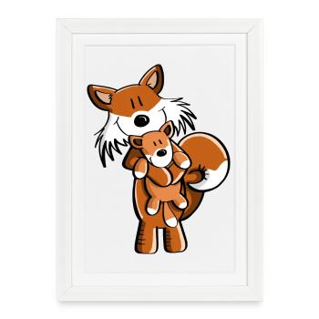Fuchs avec bébé renard - cadeau comique - enfants - Affiche encadrée (27 × 37 cm) - blanc - Devant