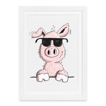 Smart pig with sunglasses - Framed poster (27 × 37 cm) - white - Front