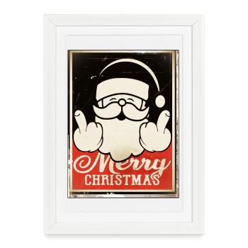 merry noël xmas moyen doigt obey autocollant - Affiche encadrée (27 × 37 cm) - blanc - Devant