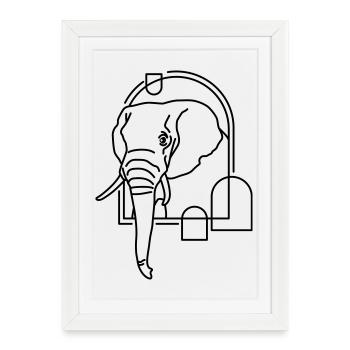 Éléphant en forme géométrique - Conception d’art au trait - Affiche encadrée (27 × 37 cm) - blanc - Devant