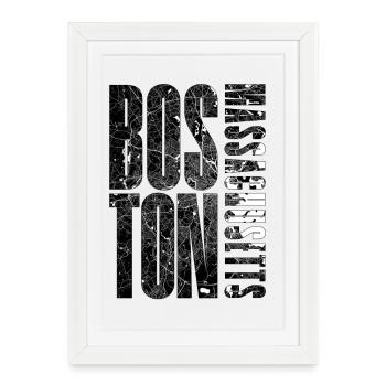 Boston Massachusetts Carte de la ville Conception typographique - Affiche encadrée (27 × 37 cm) - blanc - Devant