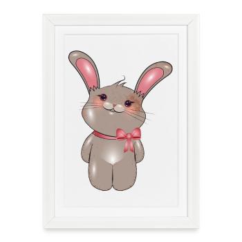 cute bunny with bow in comic style - Framed poster (27 × 37 cm) - white - Front