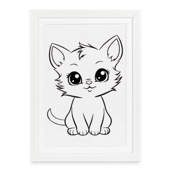 Petit chat Mignon Animal Enfants Comic Cats Chaton - Affiche encadrée (27 × 37 cm) - blanc - Devant