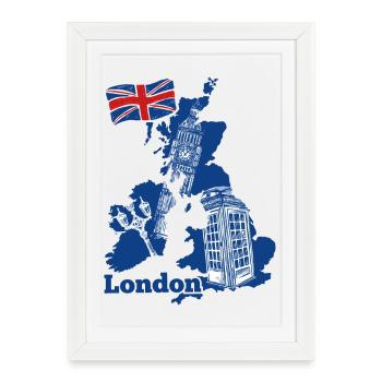 London Skyline Blue Map Tee - Framed poster (27 × 37 cm) - white - Front